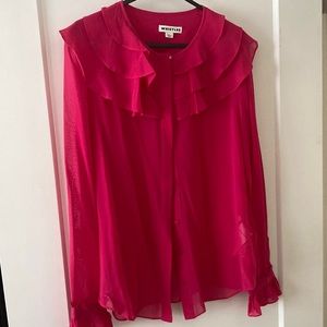 Whistles pink silk wide ruffle collar Blouse UK 10